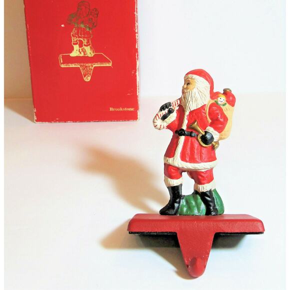 VTG Brookstone Kris Kringle Santa Claus IRON STOCKING HOLDER Christmas Decor BOX - Picture 1 of 5